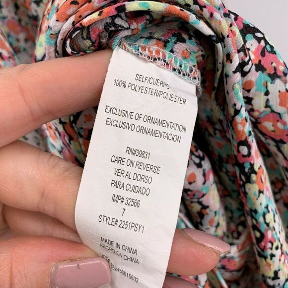 Floral Tiered Ruffle Balloon Sleeve Dress Size 7 - Picture 8 of 8